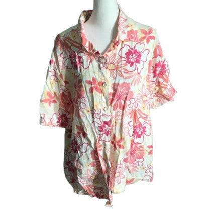 Hot Cotton Woman Floral Linen Shirt Size 1X – Cottagecore, Coastal, Summer
