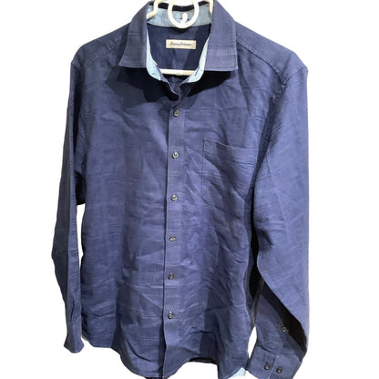 Tommy Bahama Blue Linen Blend Long Sleeve Shirt Men's M Relaxed Coastal, Classic