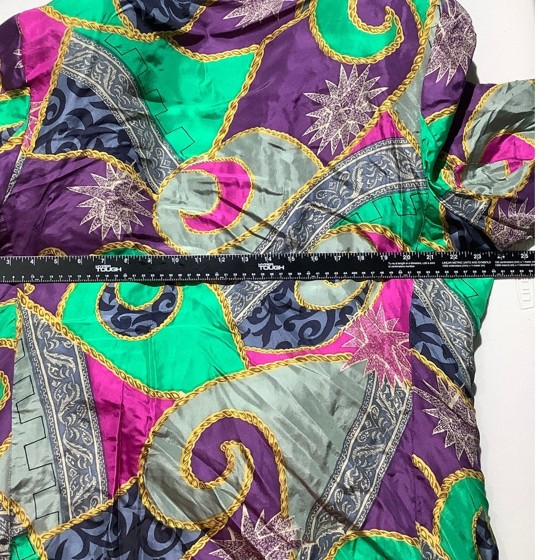 Shangrila Silk Jacket Women’s Size XL – Boho, Colorful, Open Front