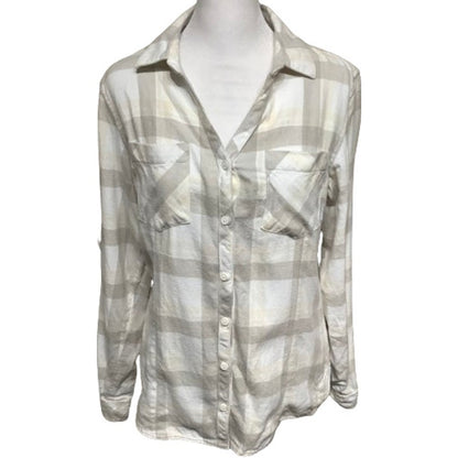 Columbia Shirt M Tan Plaid 100% Cotton Outdoor Casual Button-Down Hiking Camping