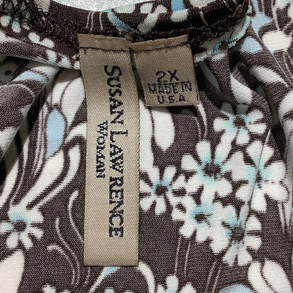 Susan Lawrence Blouse Women’s 2X Brown Cream Blue — Boho, Flowy, Casual