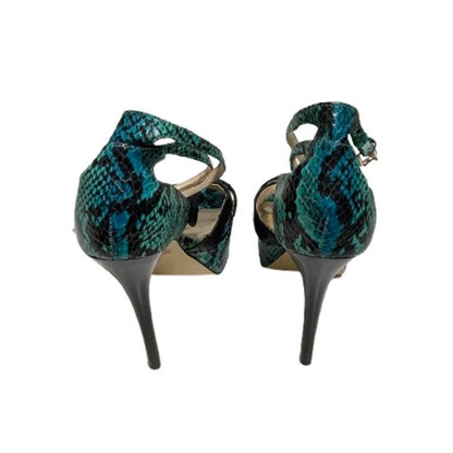 ShoeDazzle Green/Black/Blue Snakeskin Heels Size 8 - Statement, Glam, Night Out