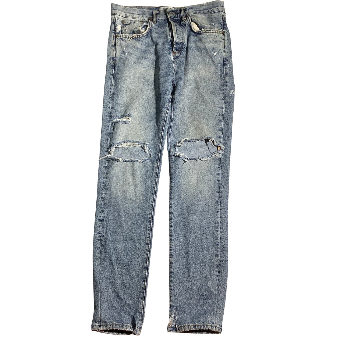 Zara Man Acid Wash Distressed Jeans Men 30 — Premium Denim, Streetwear, Raw Hem