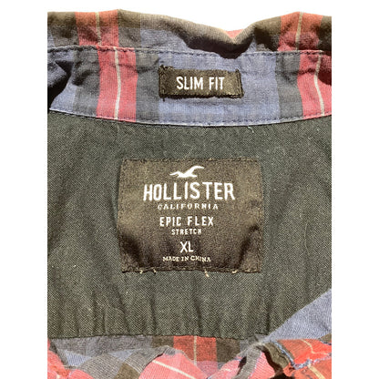Hollister Men's XL Navy Red Plaid Epic Flex Stretch Slim Fit Shirt