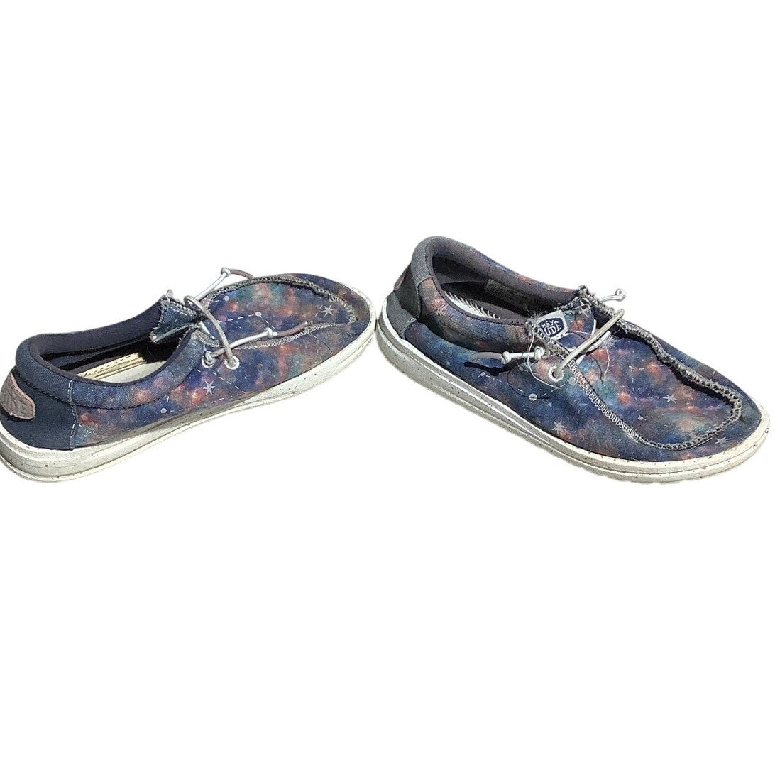 Hey Dude Youth Shoes Size 2 — Galaxy Blue, Metallic, Wally Slip-On