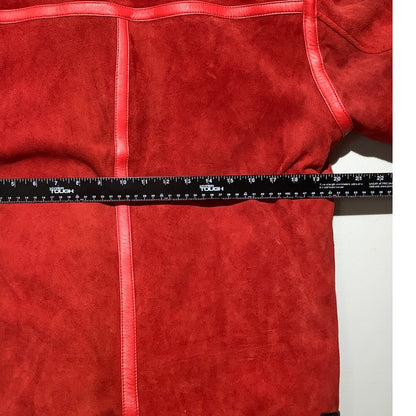 Real Leather Bright Red Suede Jacket Men’s L NWT — Aviator, Y2K, Statement