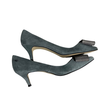Talbots Gray Leather Bow Heels Women Size 6.5M — Classic, Office, Coquette
