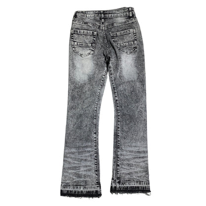 Nova Kids Black Gray Acid Wash Jeans Child Size 7 — Distressed, Bootcut, Trendy