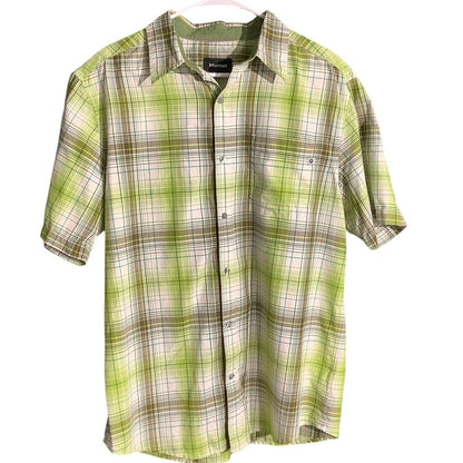 Marmot Green White Plaid Button Down Shirt Men’s L — Outdoor, Hiking, Gorpcore