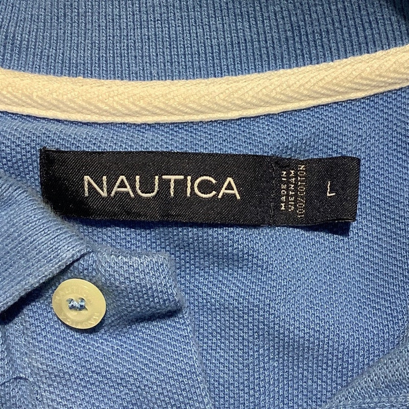 Nautica Blue White Striped Polo Shirt Men’s Size Large — Preppy, Golf, Coastal