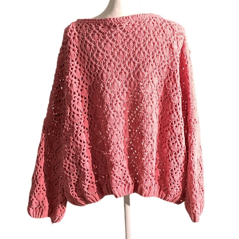 POL Pink Crochet Knit Sweater Women’s Size S/M — Boho, Lightweight, Oversized