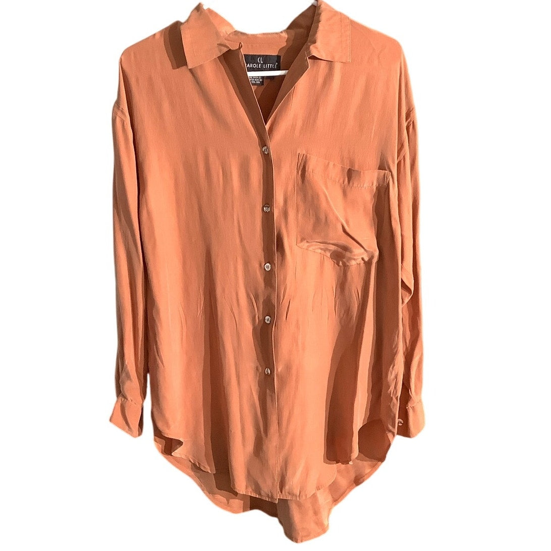 Carole Little 100% Silk Blouse Women’s 6 – Burnt Orange, Collared, Long Sleeve