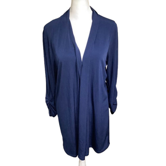 Susan Graver Navy Open Cardigan Size Large - Minimalist, Sleek, Versatile