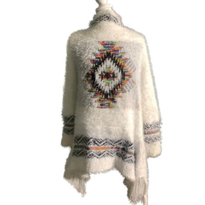 On Blue Aztec Print Open Front Cardigan Women’s Size S/M — Boho, Cozy, Statement