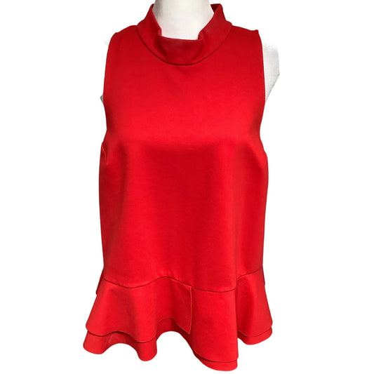 Anthropologie Bright Red Sleeveless Baby Doll Top L Office Siren, Chic, Elegant