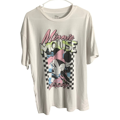 Disney Minnie Mouse Racing T-Shirt Women’s Size XL – White, Graphic, Crew Neck