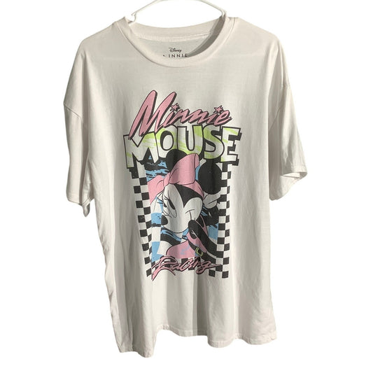 Disney Minnie Mouse Racing T-Shirt Women’s Size XL – White, Graphic, Crew Neck