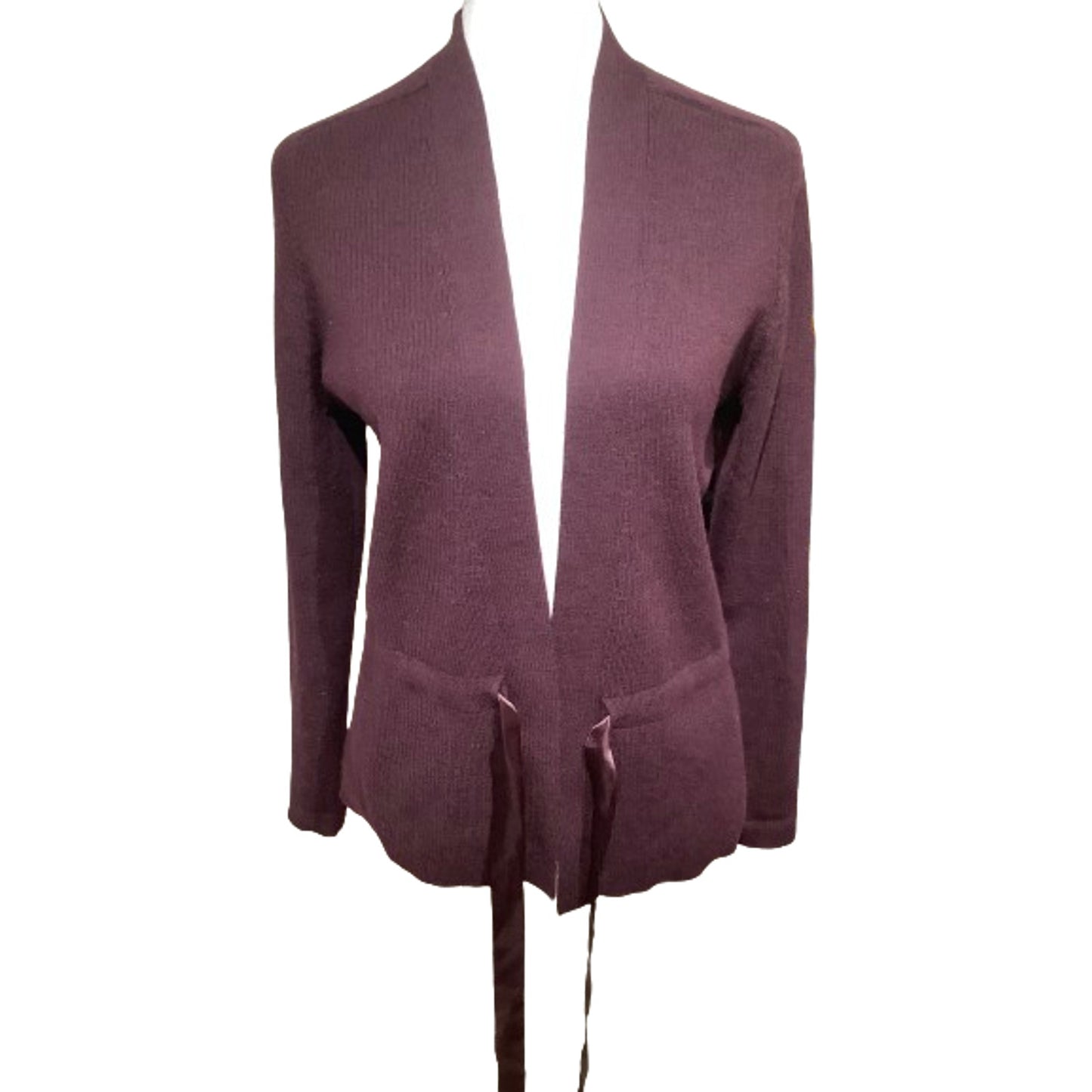 A Giannetti Plum Cardigan Large Boho Cottagecore Retro Tie Button Closure
