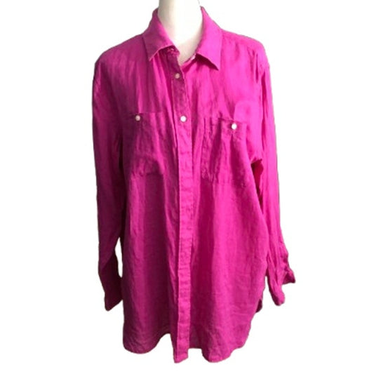 Lauren Ralph Lauren Magenta Button-Up Shirt - Classic, Preppy, Office Siren