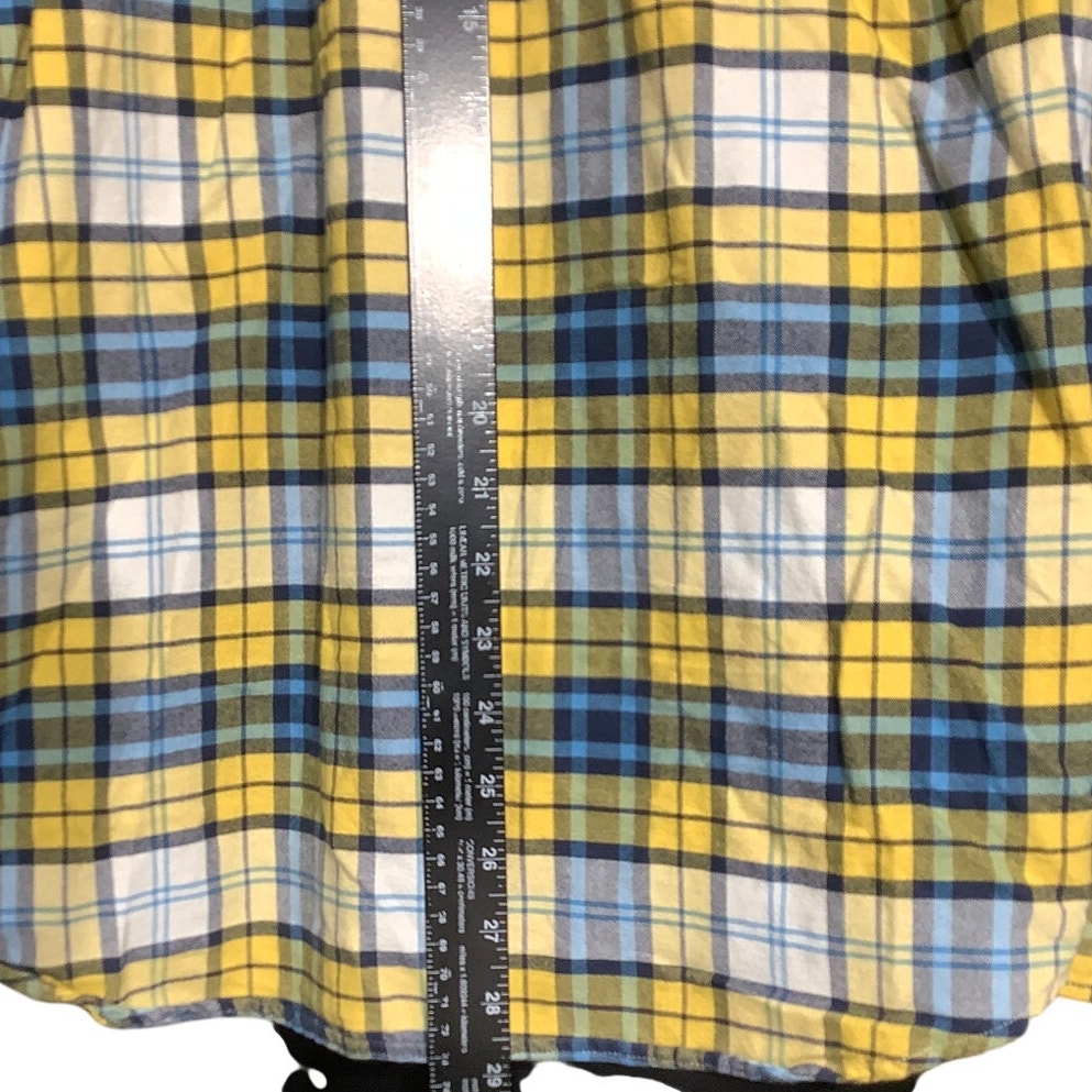 American Eagle Men's L Yellow Blue White Plaid Seriously Soft Button Up
