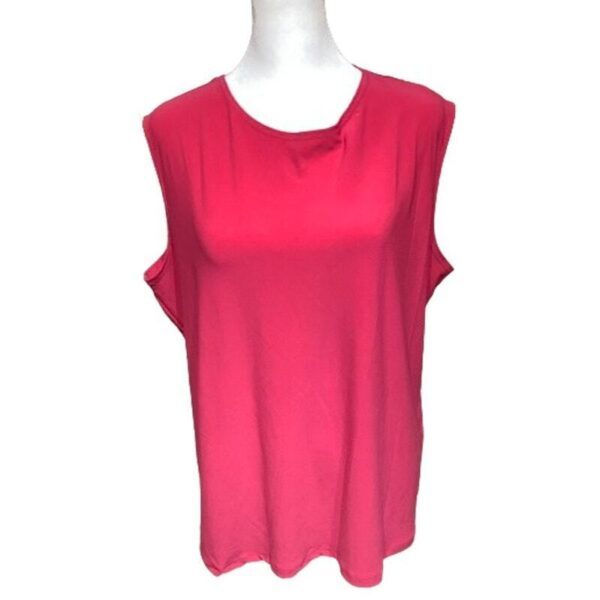 A sleeveless, bright pink top is displayed on a white mannequin torso, centered against a plain white background. No landmarks or historical buildings are visible.