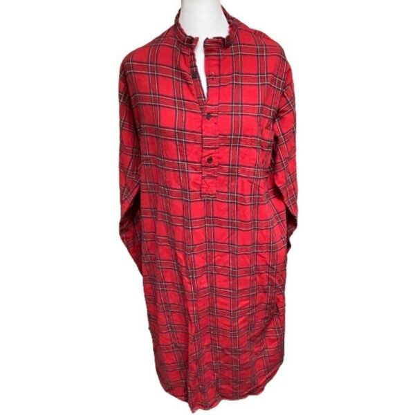 Magee Red Plaid Sleep Shirt Dress Pajamas Sz M Ireland Irish Twas a Night