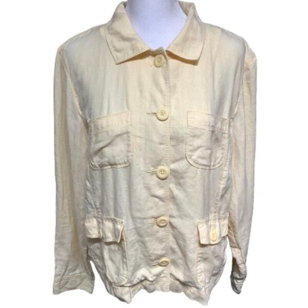 L.L. Bean 100% Linen Yellow Blazer Jacket t, L Petite Activewear Gorpcore